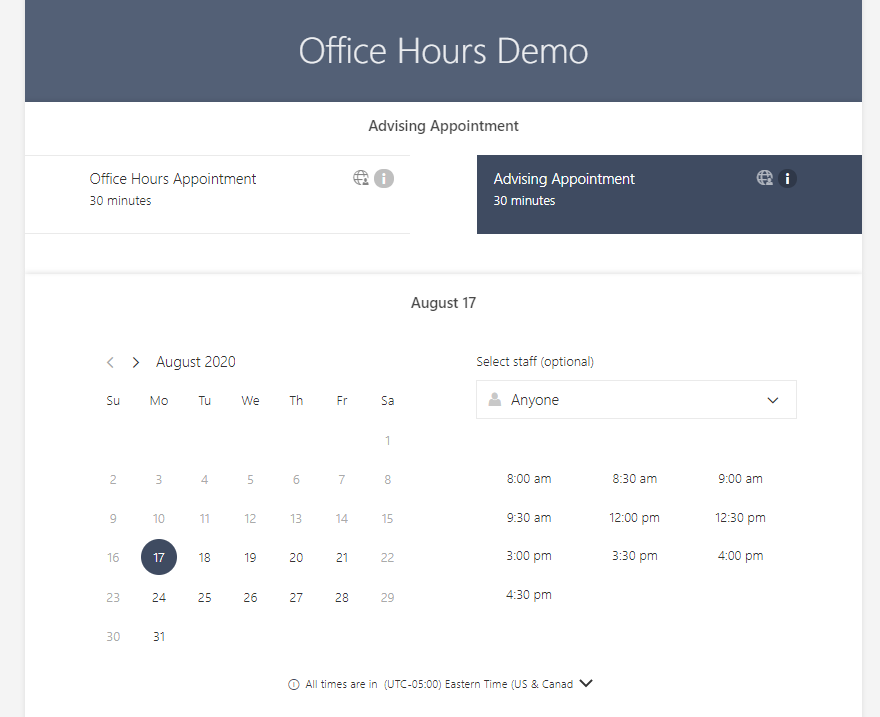 Office Hours with Microsoft Bookings - TechHelp@MCLA